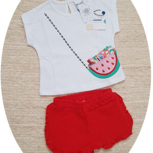 conjunto rojo con sandia imitando bolso cucumines